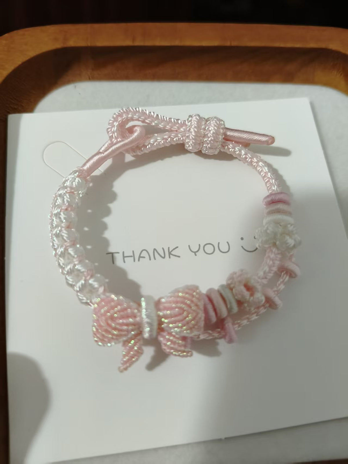 Handwoven Pink White Gradient Bracelet