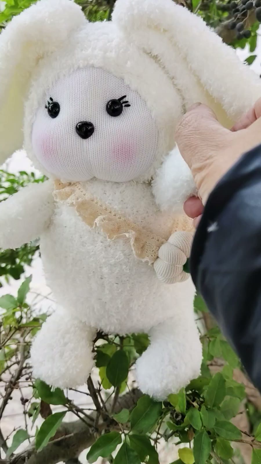 Coniglio in Calza Fatto a Mano Peluche Bianco