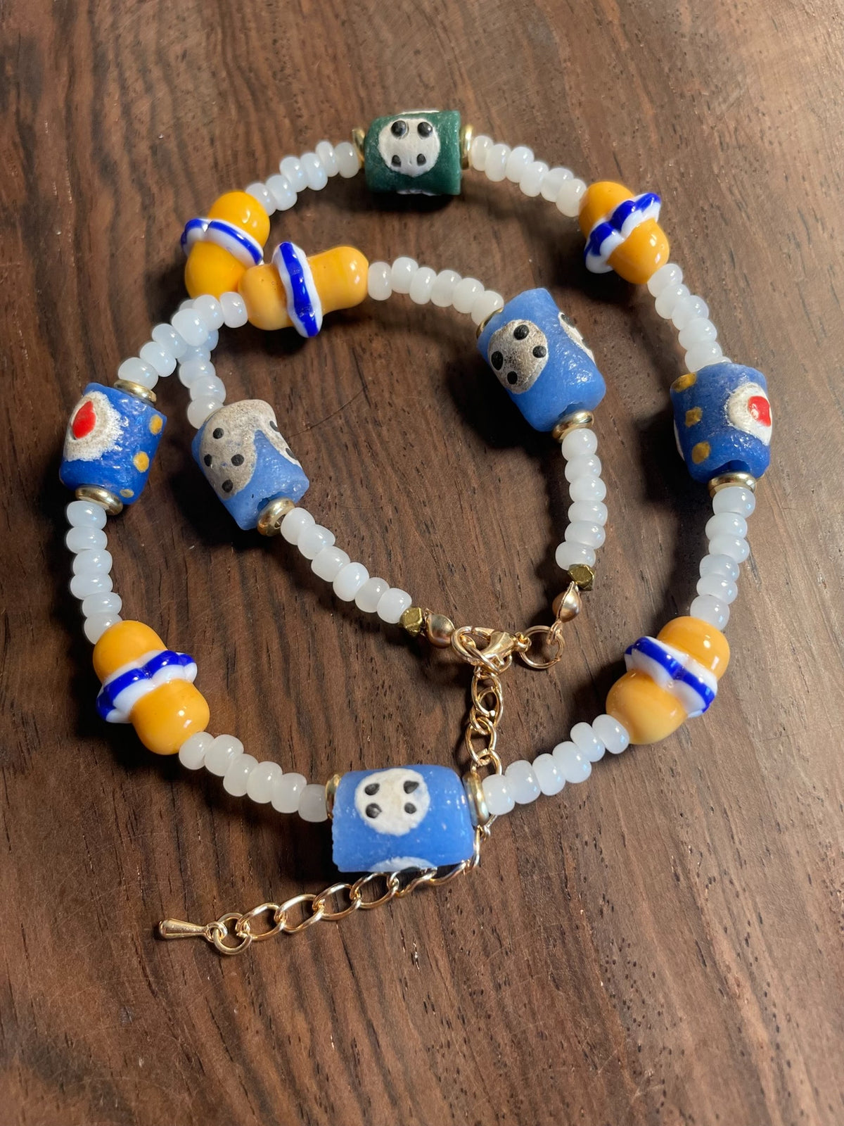 West Asian Glass Bead Necklace Copper Spacers
