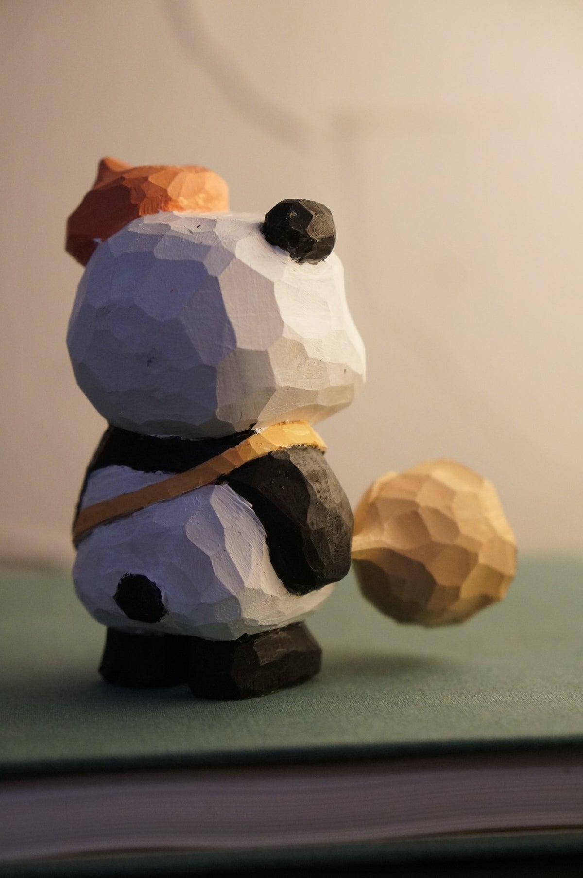 Handcrafted Wooden Panda Sculpture with Flowers