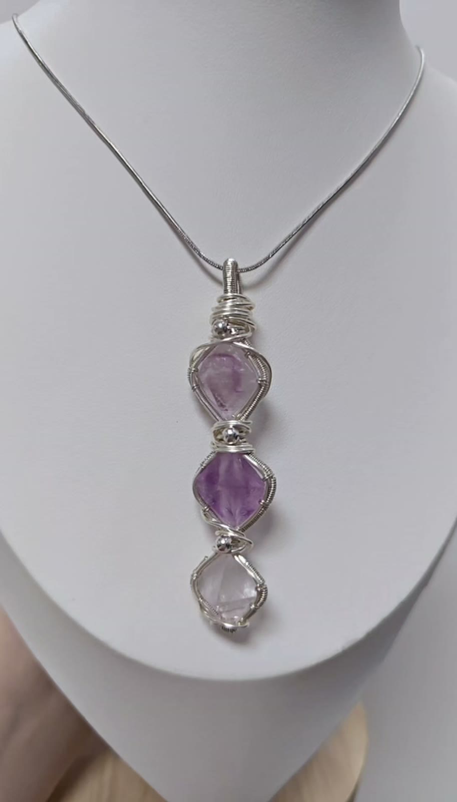 Handmade Wire Wrapped Purple Fluorite Pendant Necklace