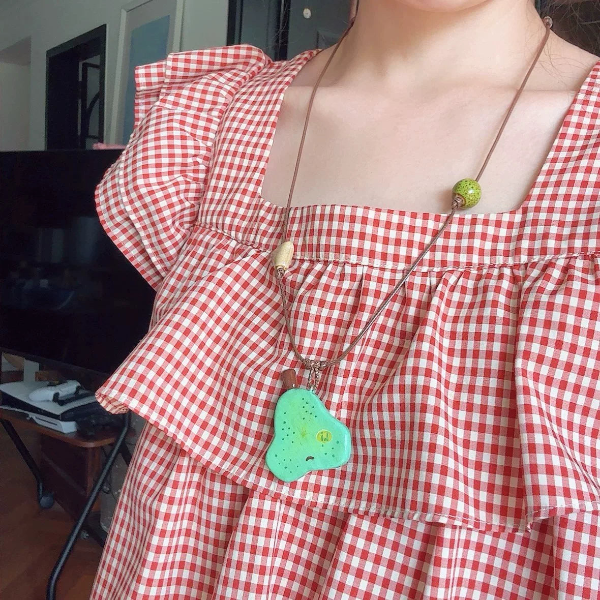 Colar com Pendente de Pera Verde-Menta