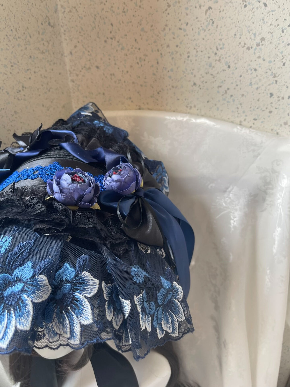 Lolita Blue Black Lace Bnt Flat Hat