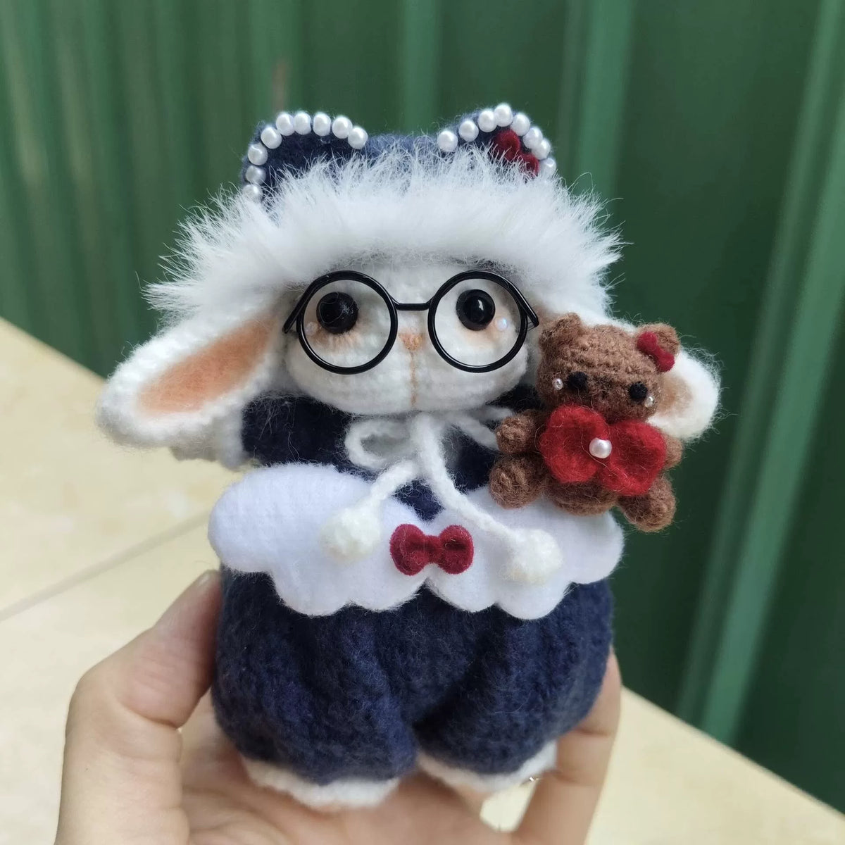 Crocheted Rabbit Plush in Royal Blue Pants