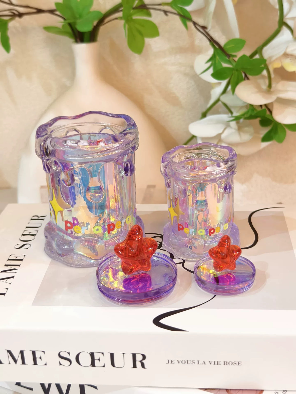 Holographic Resin Candle Jar with Amber Star Lid