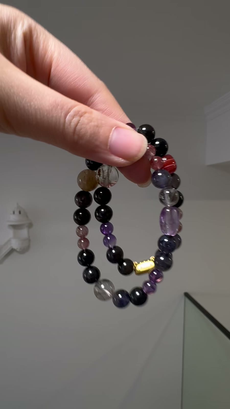 Doppelstriges Rutilquarz-Amethyst Perlenarmband