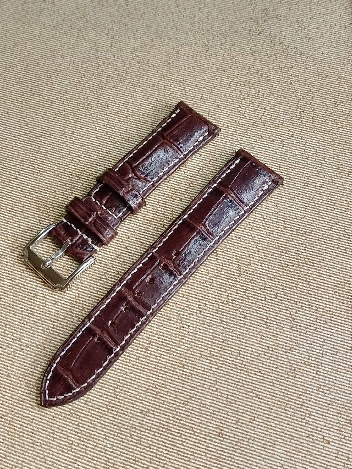 Cowhide Leather Watch Strap Deep Brown Crocodile Texture