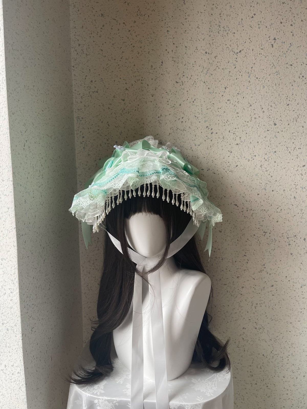Mint Green Lace Lolita Bonnet Hat