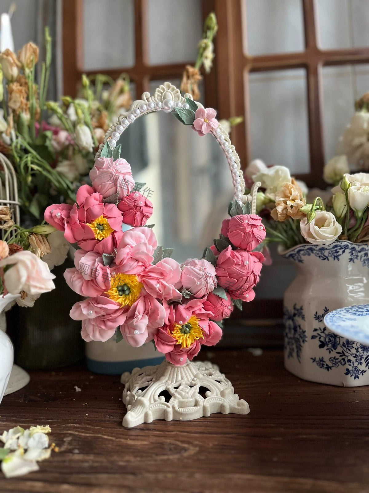 Clay Flower Arrangement with Pearl Handle