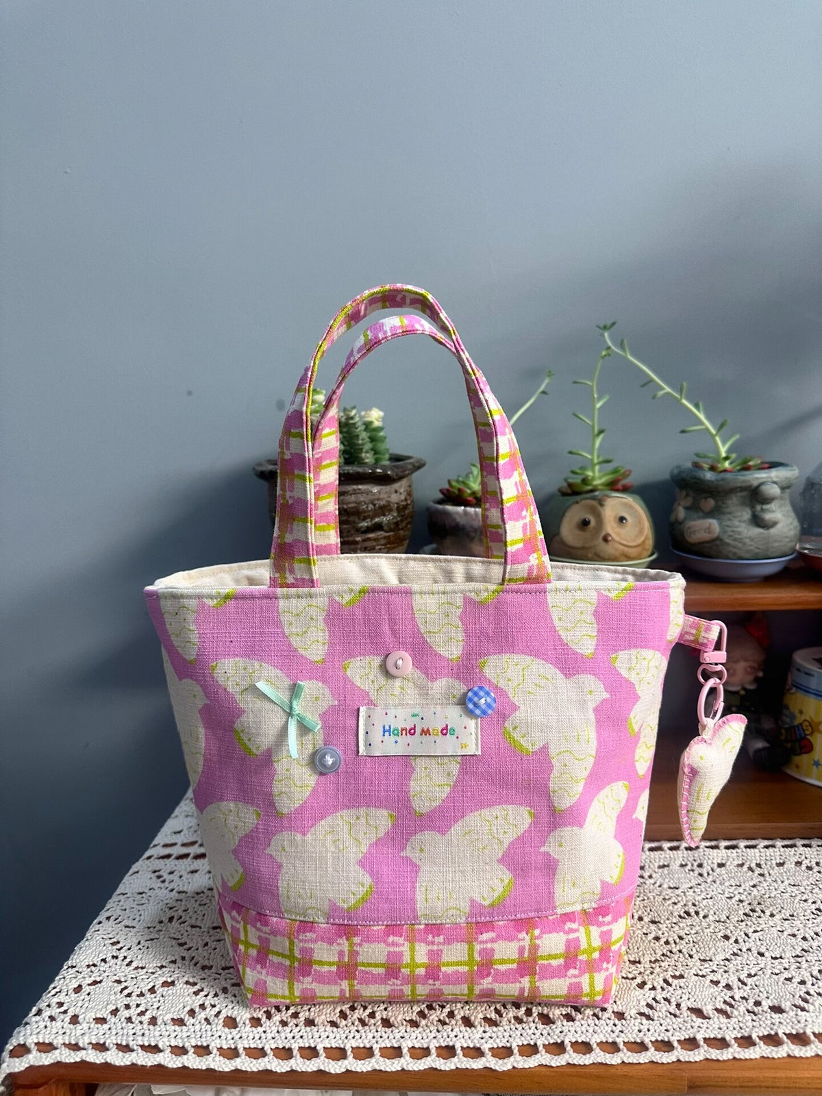 Handwoven Pink Bird Tote Bag