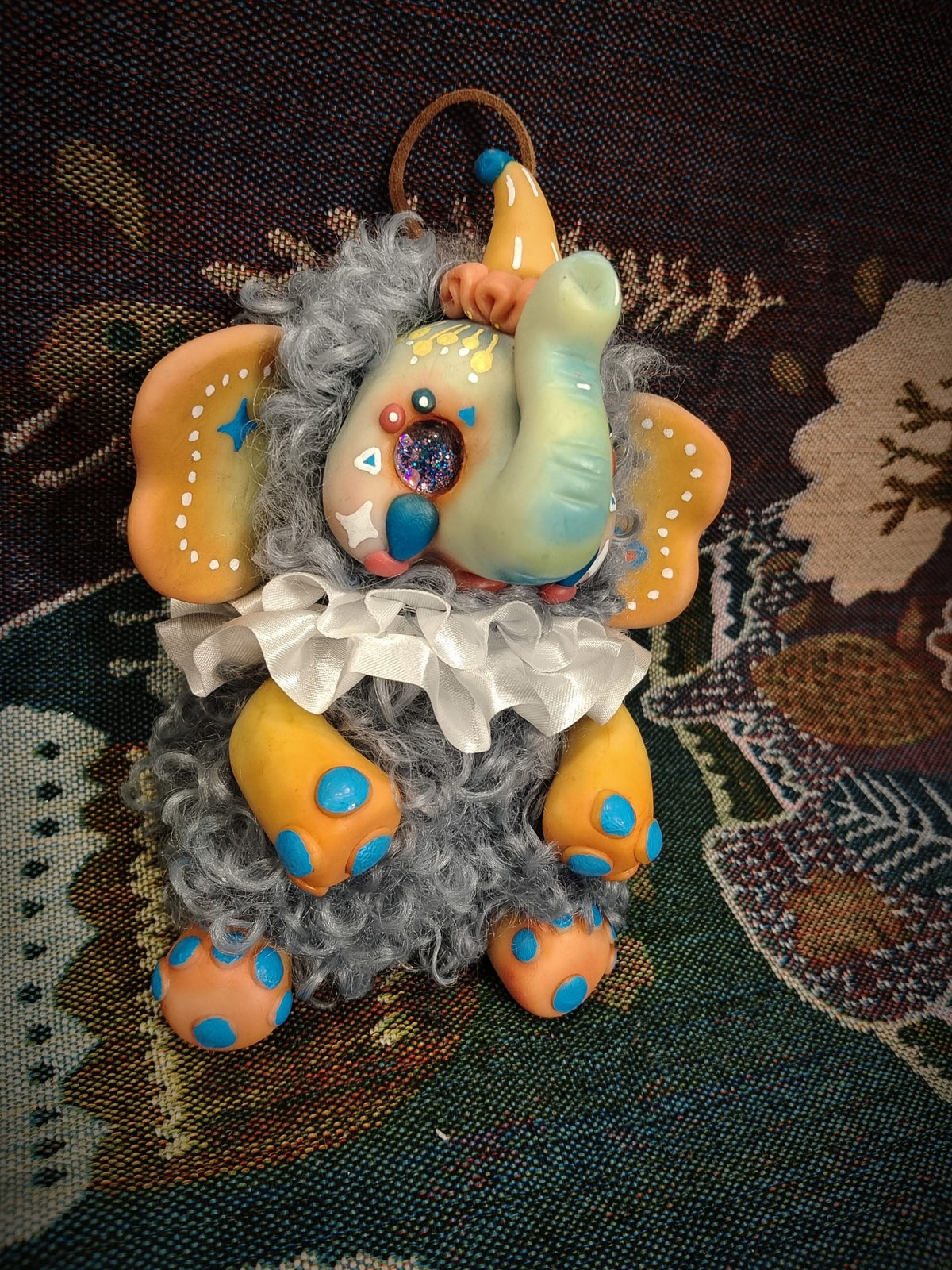 Handmade Clay Circus Elephant Plush Ornament
