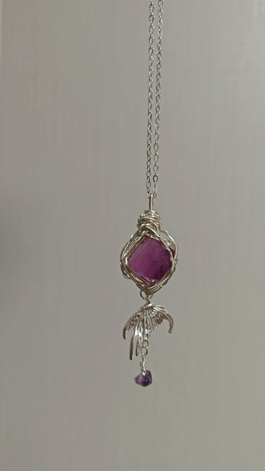 Natural Purple Fluorite Wire Wrapped Necklace