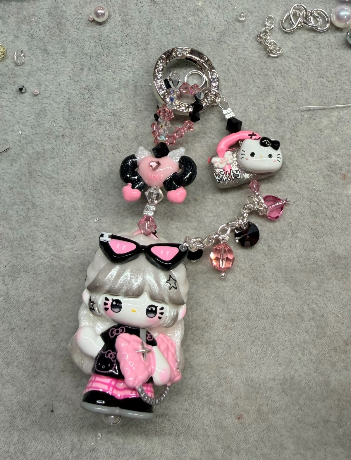 Black Pink Character Sunglasses Phone Charm Strap