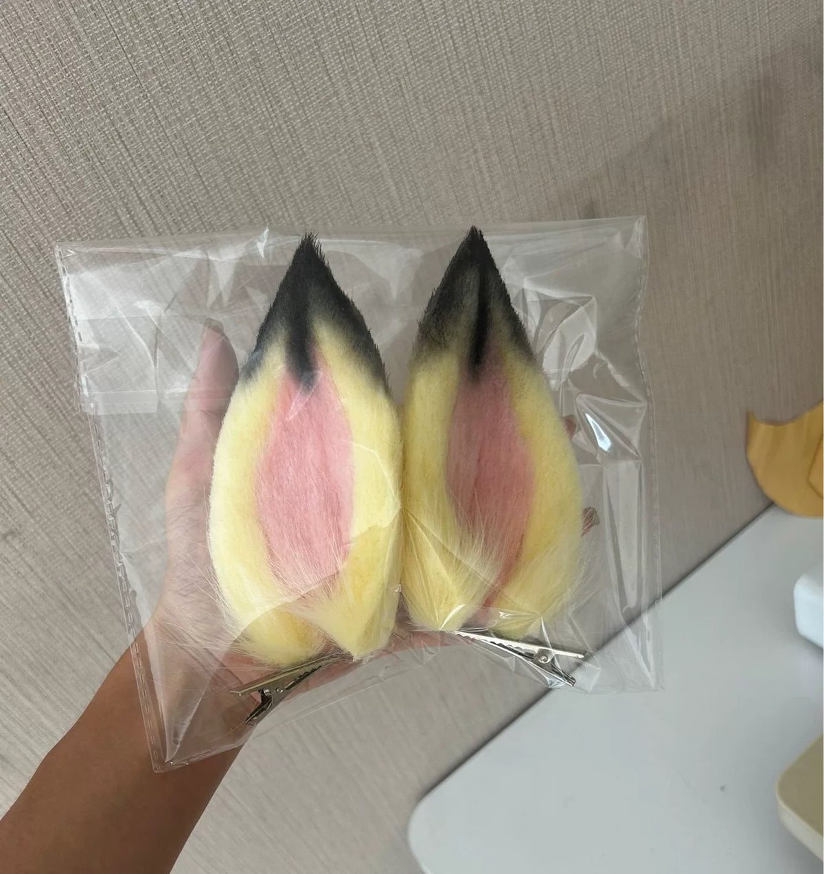 Serre-tête avec oreilles d'animal en peluche pour cosplay - Jaune Noir