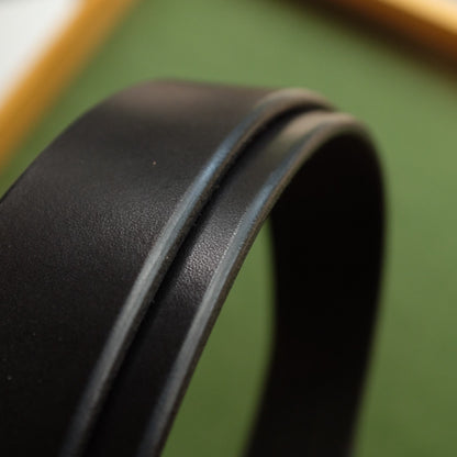 Black Leather Belt with Hexagonal Aged Brass Buckle and Three Rivets