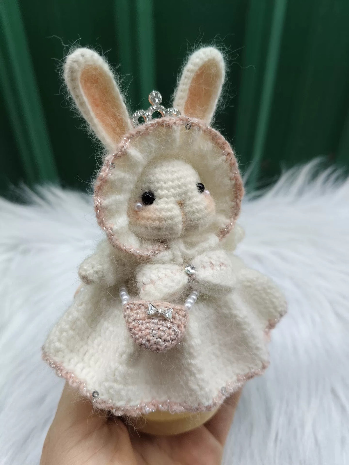 Handcrafted Crochet Rabbit Figurine with Crown