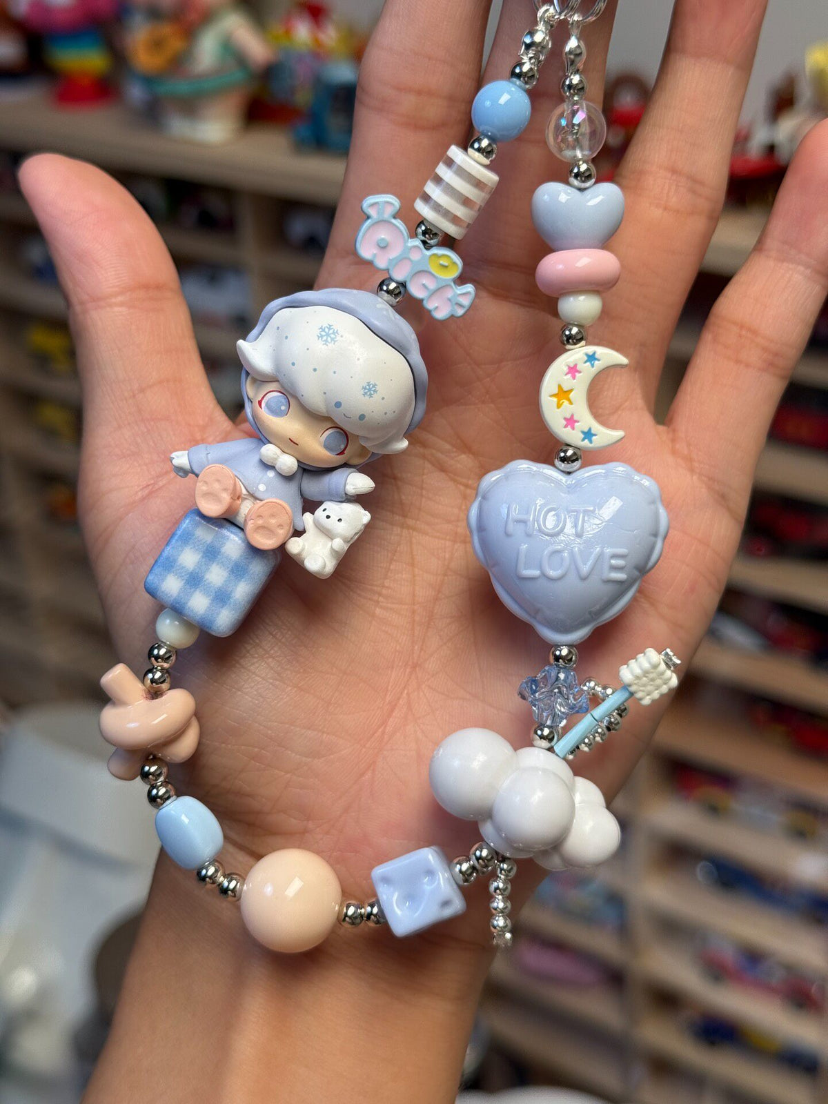 Pastel Beaded Dimoo Phone Strap Keychain