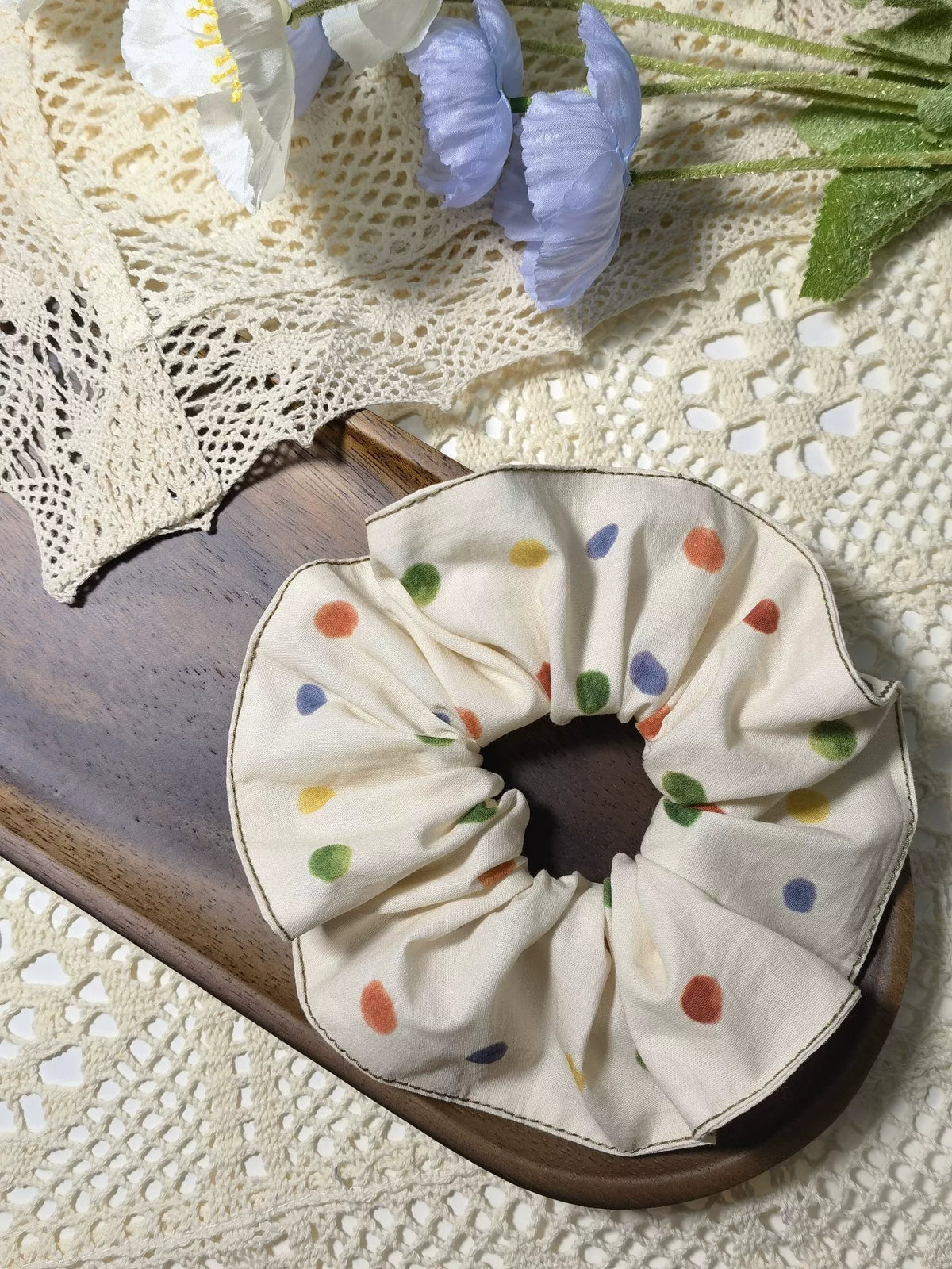Handgakte Katoenen Polka Dot Haar Scrunchie