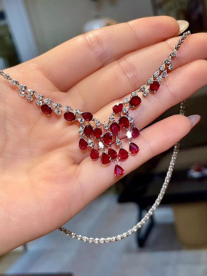 18K Gold Ruby and Diamond V-Shaped Necklace, 6.72ct Ruby, 2.25ct Diamond