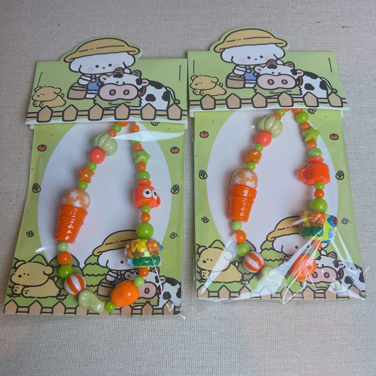 Handcrafted Beaded Phone Chain Orange Green