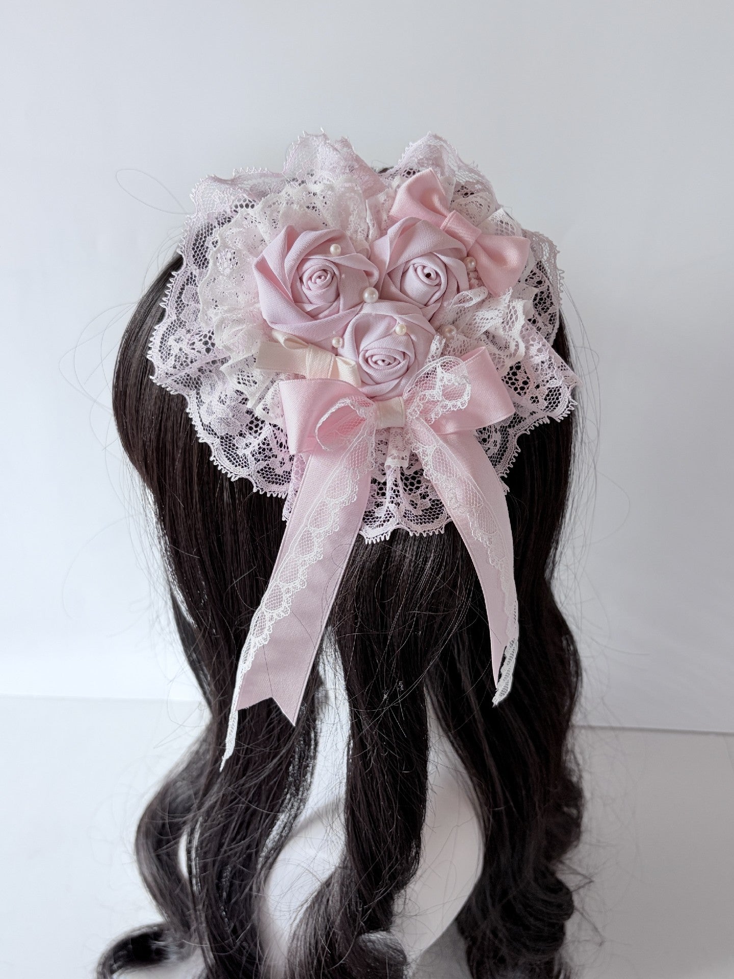 Pink Rose Heart Lace Hair Clip with Detachable Veil