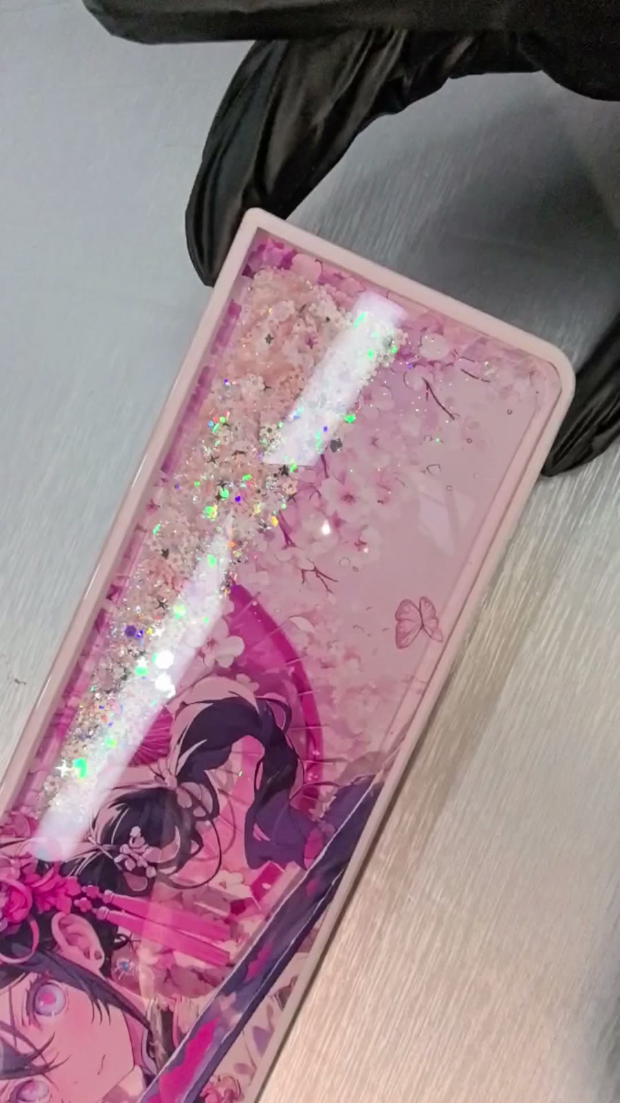 Sakura Theme Liquid Glitter Keyboard Wrist Rest