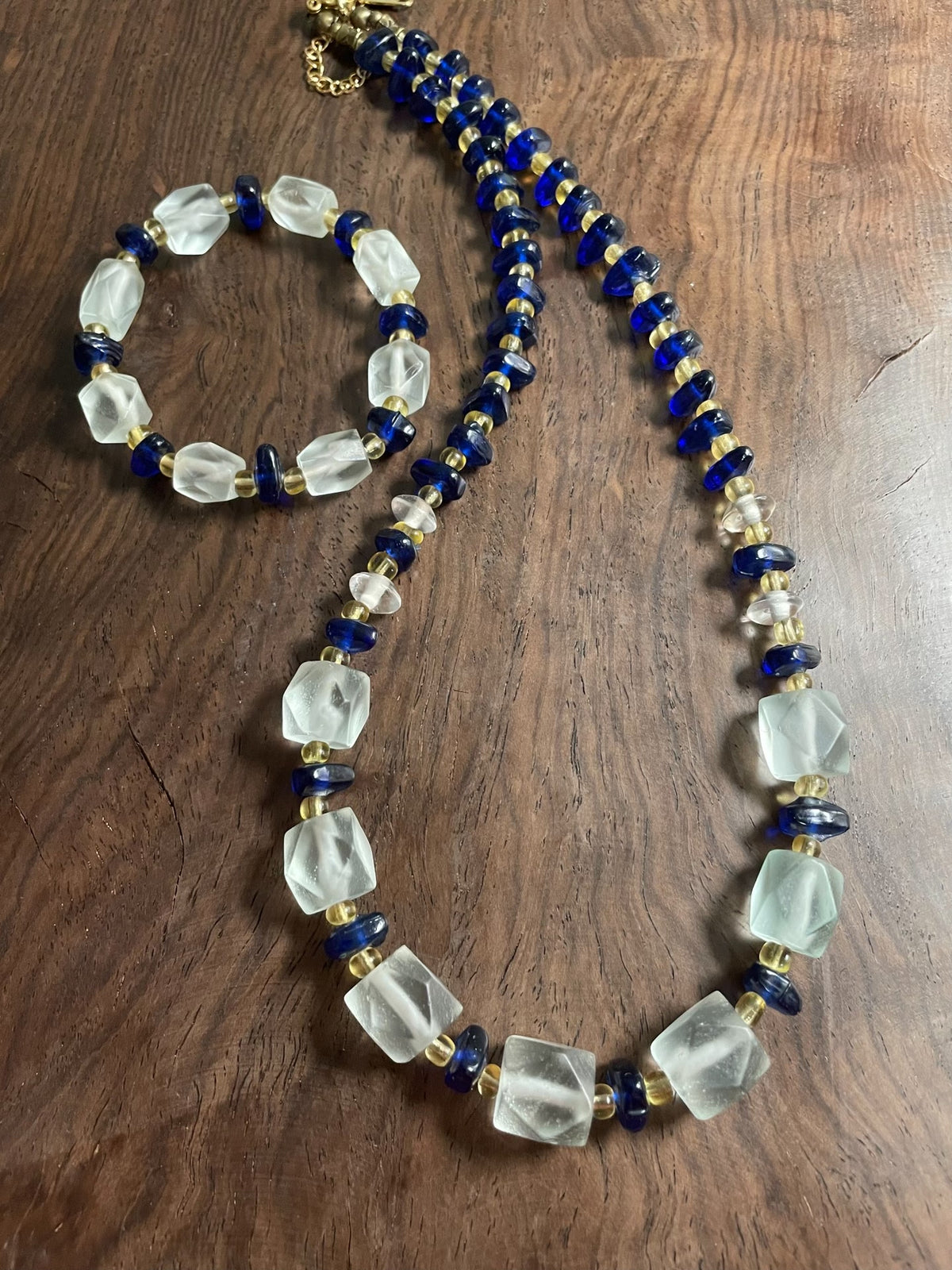 Frosted Glass Bead Necklace Bracelet Set