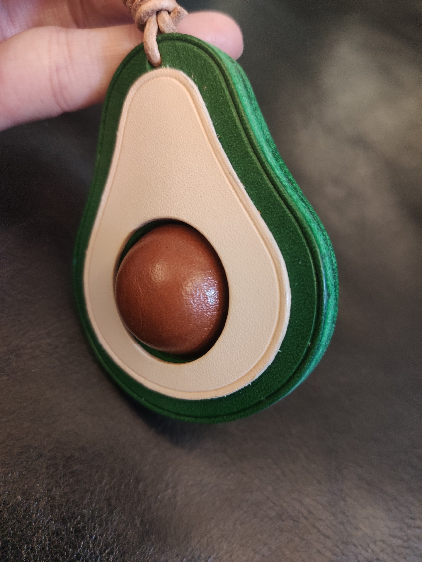 Handcrafted Vegetable-Tanned Leather Avocado Keychain with Layered Design
