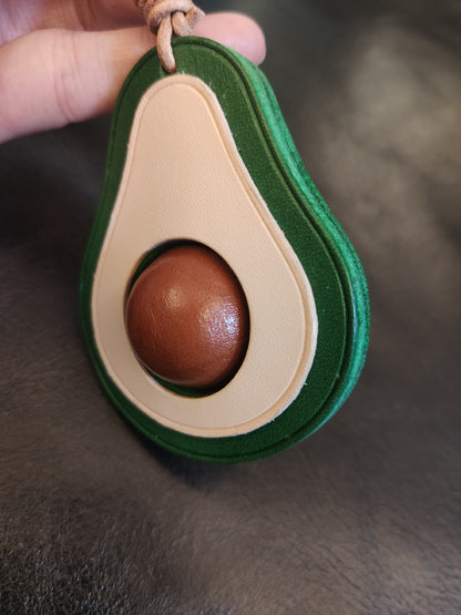 Handcrafted Vegetable-Tanned Leather Avocado Keychain with Layered Design