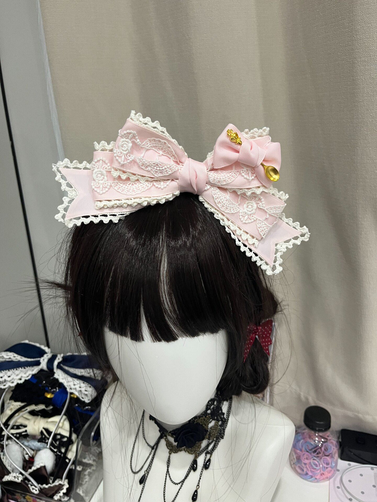 Pink White KC Bow Hair Accessory