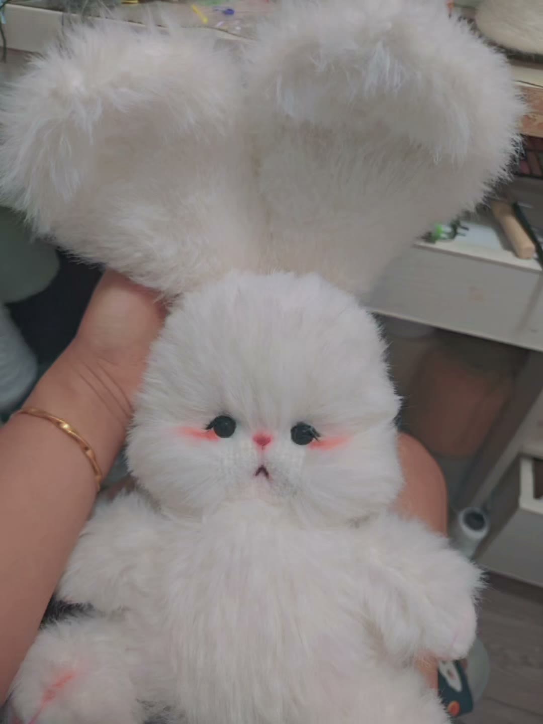 ニットのうさぎのぬいぐるみ 35cm ホワイトファー
