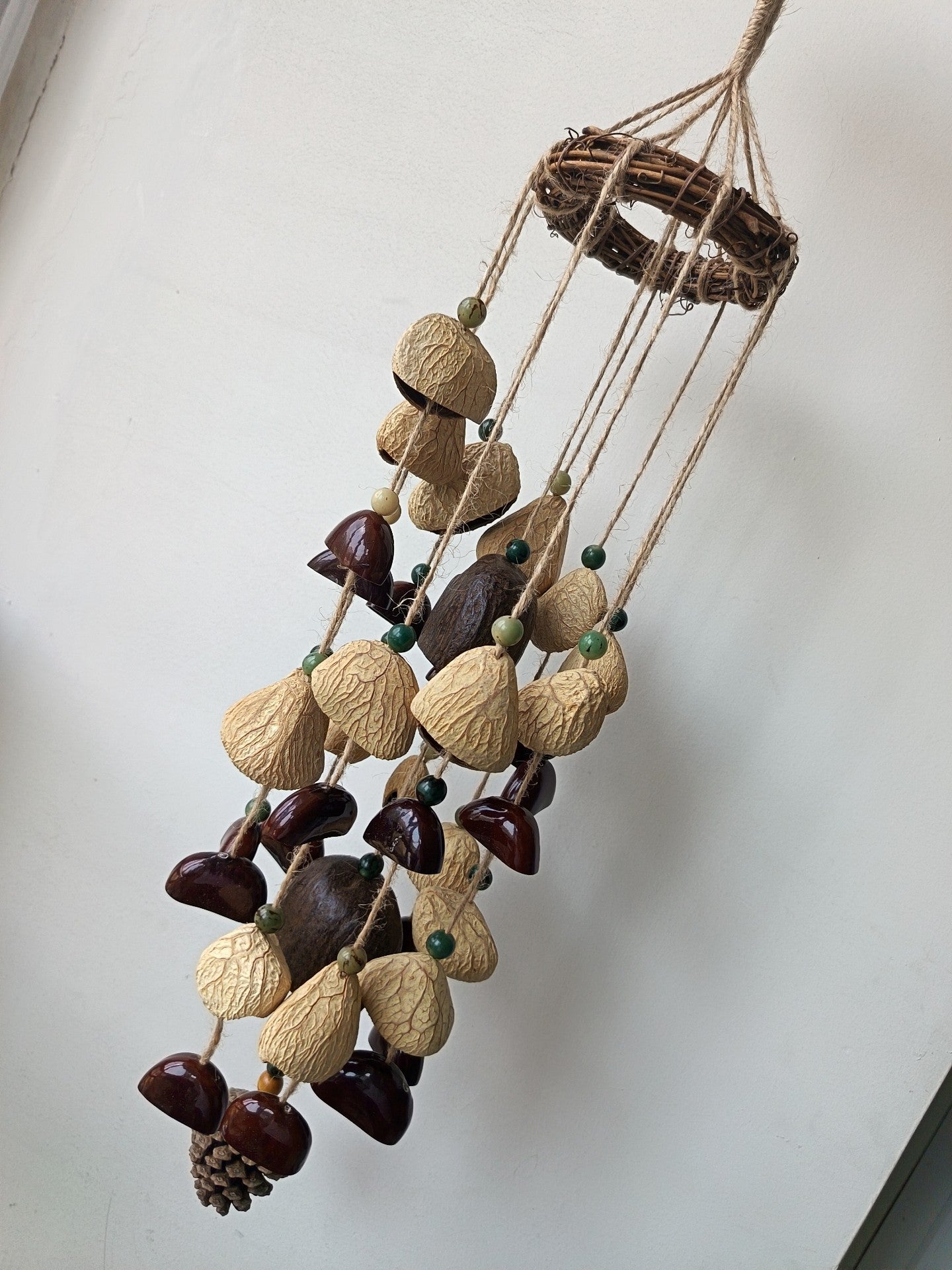 Natural Fruit Shell & Bodhi Bead Wind Chime - 10 Strands