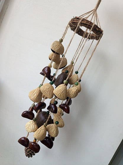 Natural Fruit Shell & Bodhi Bead Wind Chime - 10 Strands