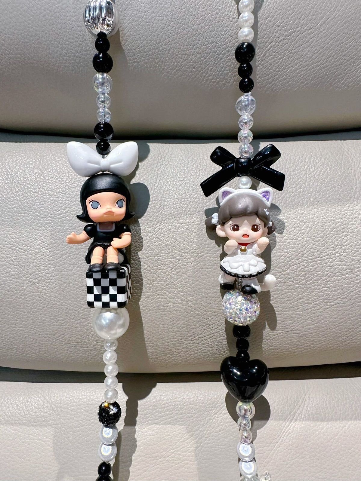 Black White Beaded Phone Crossbody Chain