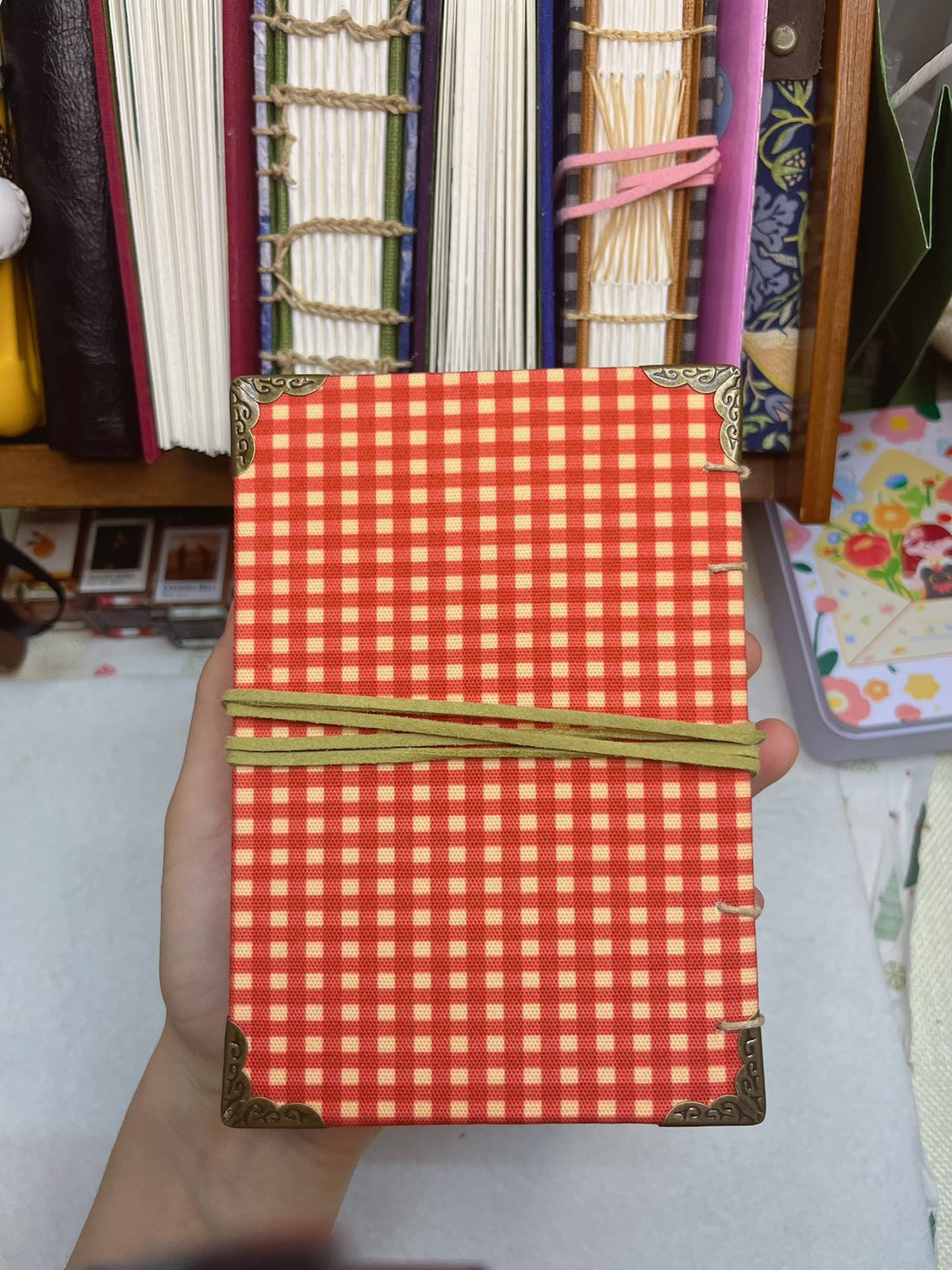Handcrafted Gingham Fabric Watercolor Journal