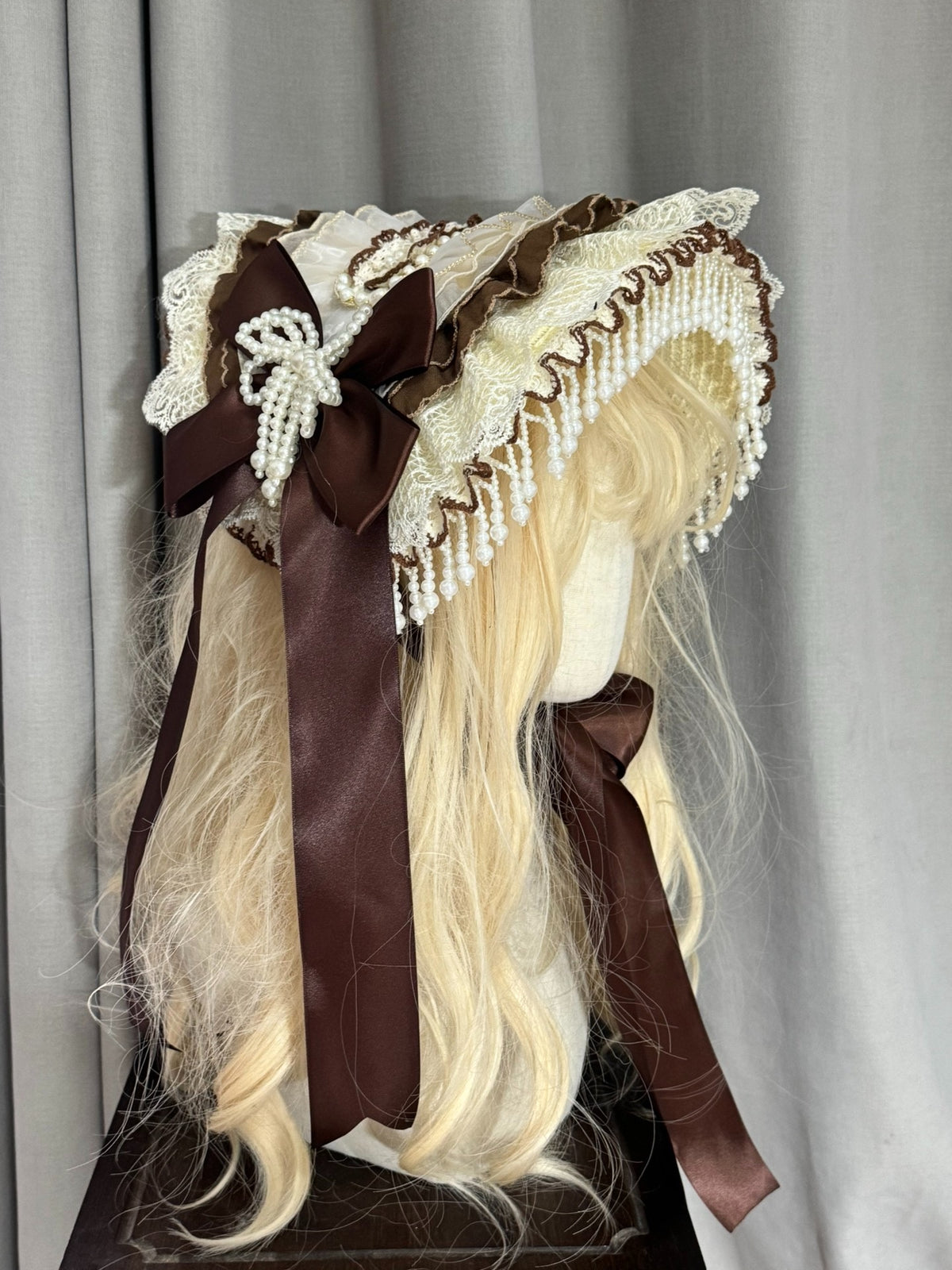 Handmade Lolita Bonnet with Lace Trim