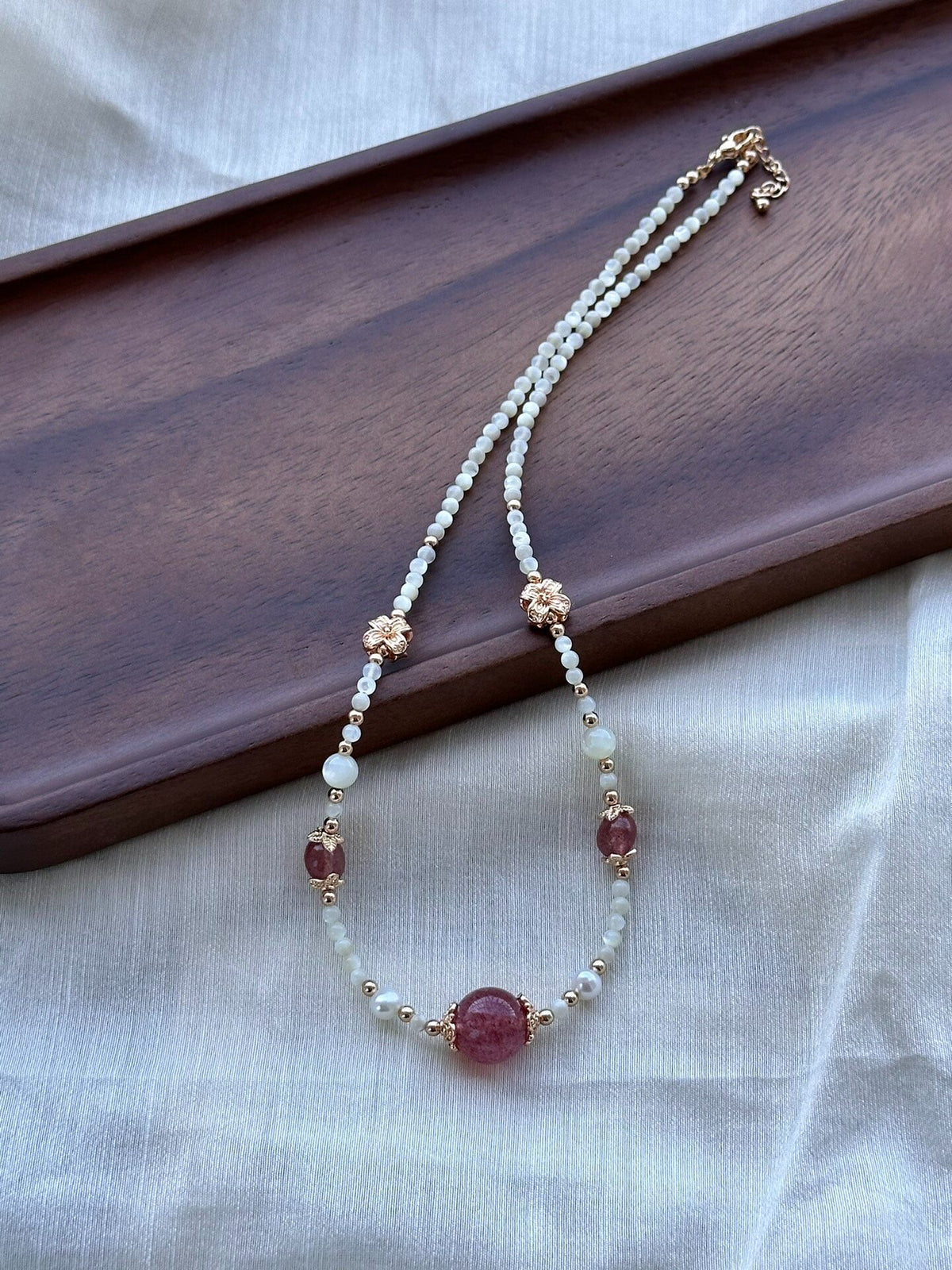 Strawberry Quartz Pearl Beaded Necklace