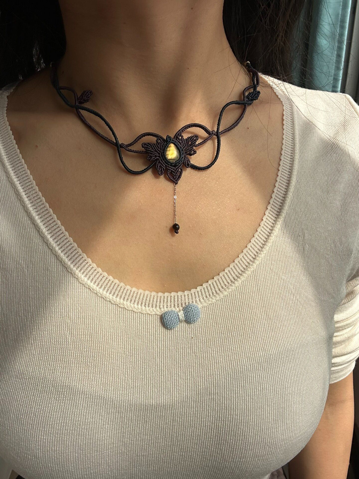Handcrafted Macrame Choker Necklace with Tiger Eye Stone
