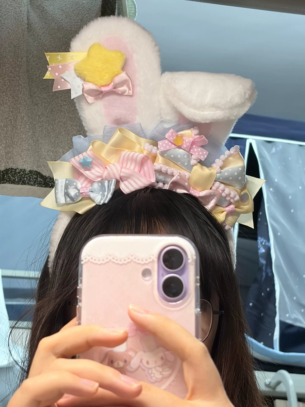 White Plush Bunny Ear Decorative Headband