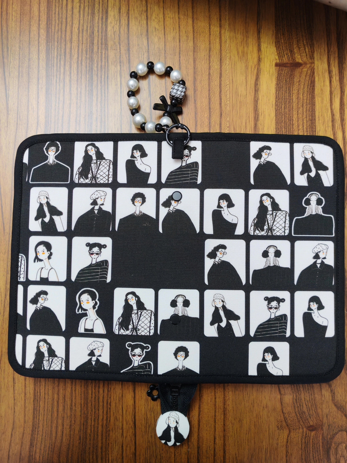 Black White Cartoon A6 Notebook Storage Bag