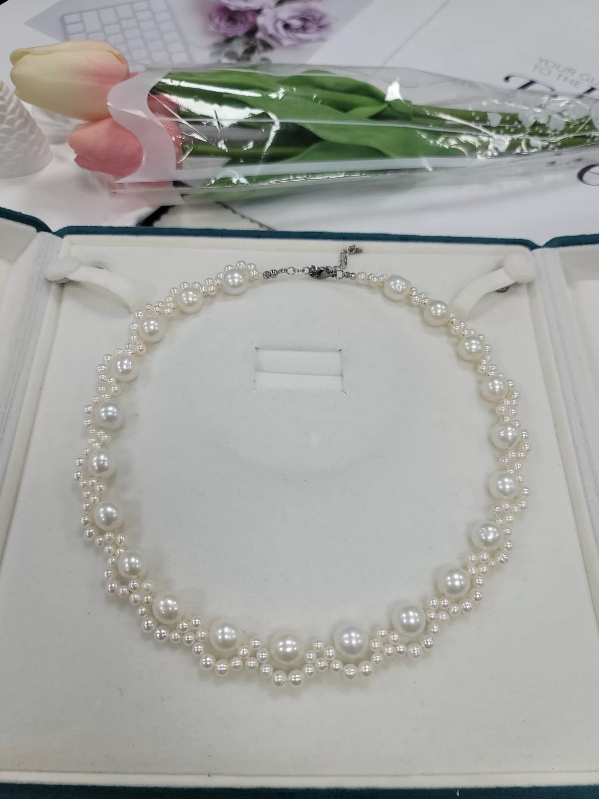 White Freshwater Pearl Woven Necklace