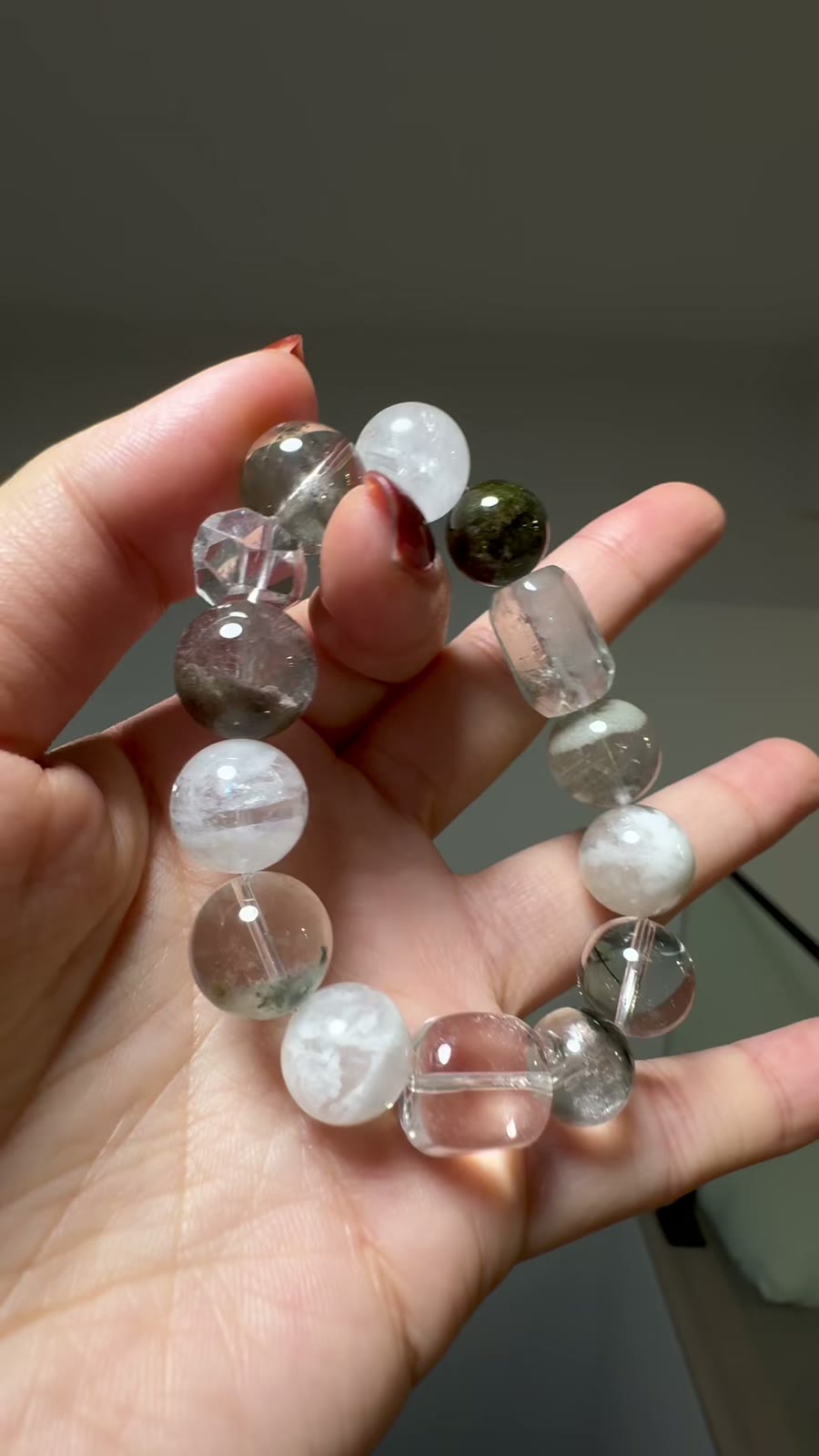 Bracelet de perles en quartz naturel vert phantom