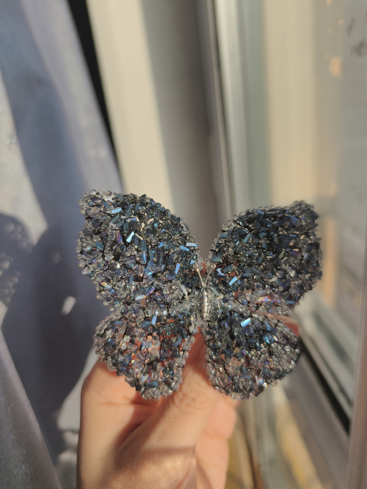 Iridescent Beaded Butterfly Hair Clip