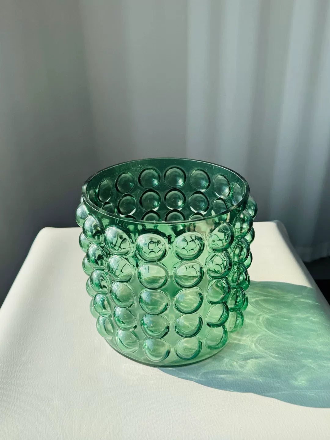 Green Glass Bubble Cylinder Vase