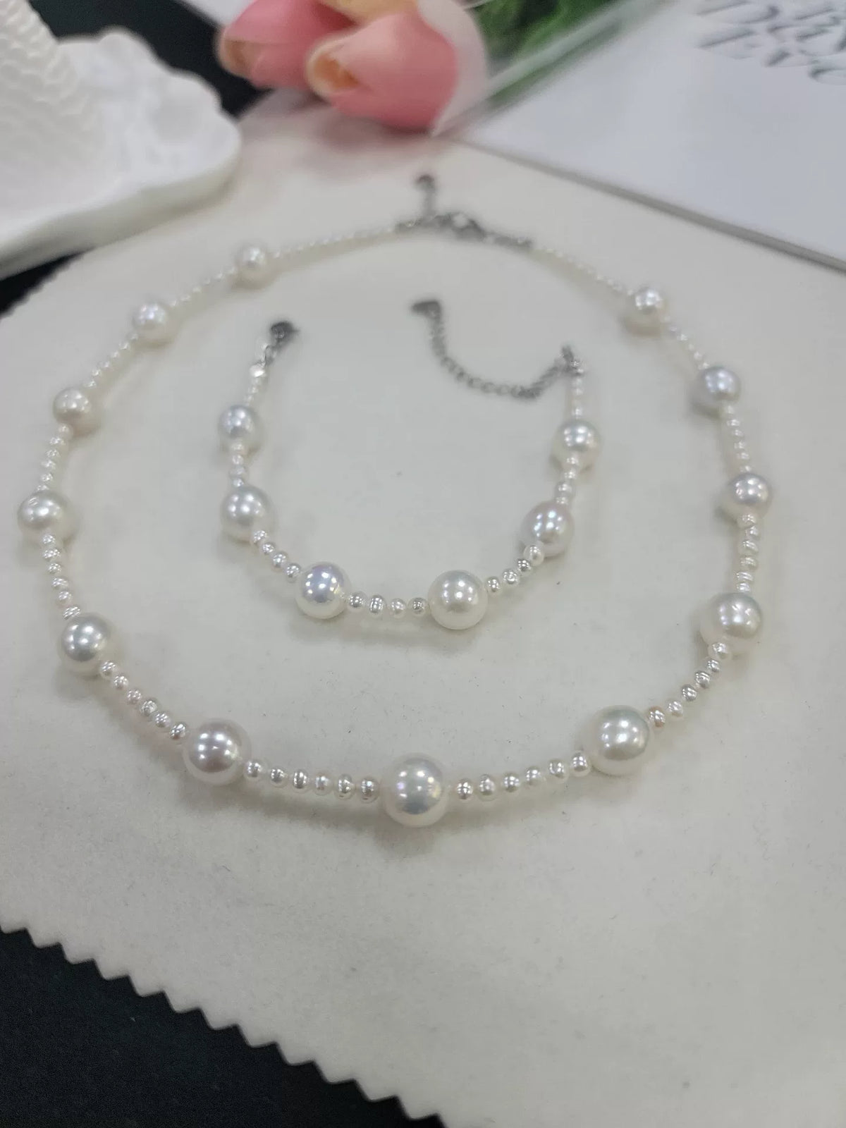Set Collana e Bracciale Perle Bianche Cielo Stellato