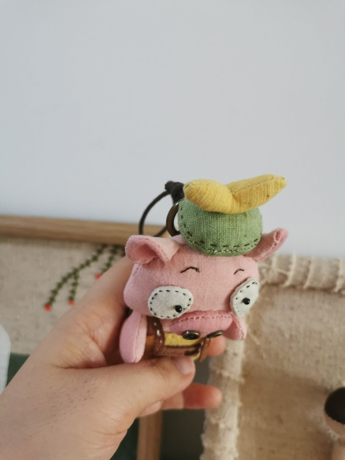 Handmade Cotton Pig Charm Pink Overalls