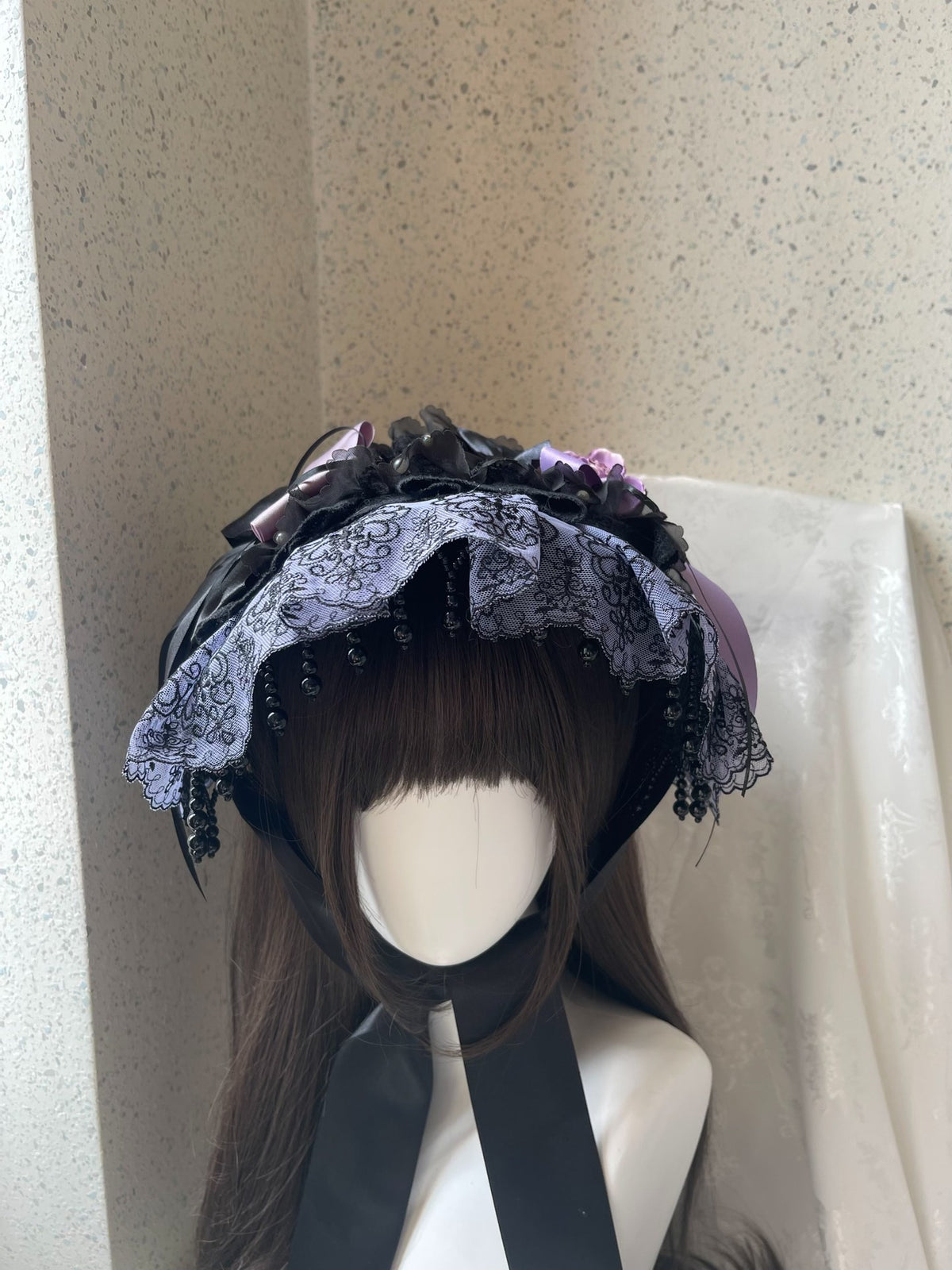Lolita Black Purple Lace Bonnet Gothic