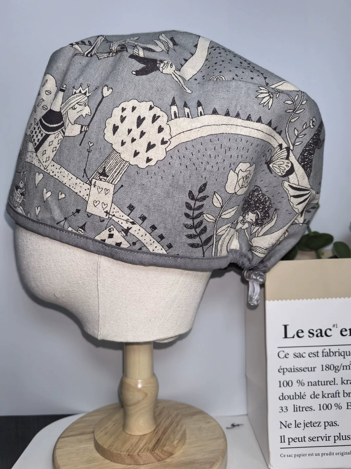 Gray Cotton Linen Surgical Scrub Cap