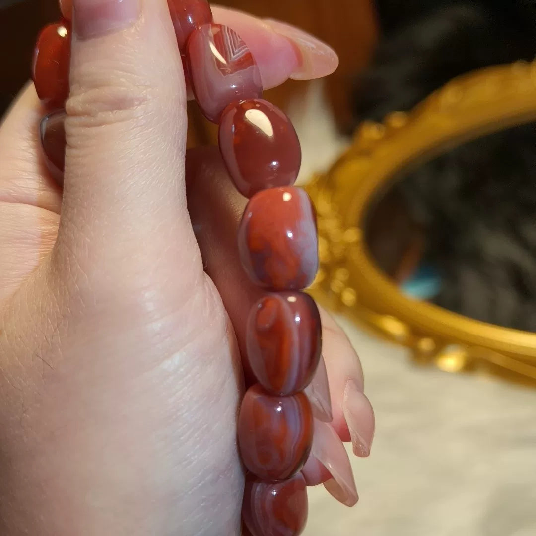 Natuurlijke Zuid-Rode Agaat Rood-Witte Kralenarmband