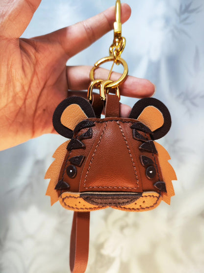 Genuine Leather Tiger Head Keychain with Gold-Tone Hardware